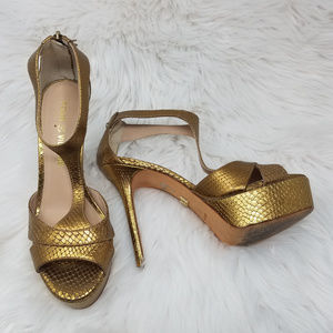 Fendi Vero Cuoio High Heel Sandals Gold Leather 9M